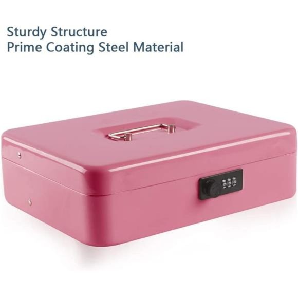 XL Large Cash Box with Combination Lock Money Box w/ Cash Tray Saving Organizer - Picture 3 of 6